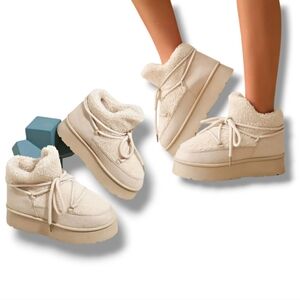 NEW 🤍 Women's Winter Cream Faux Fur Platform Teddy Boots